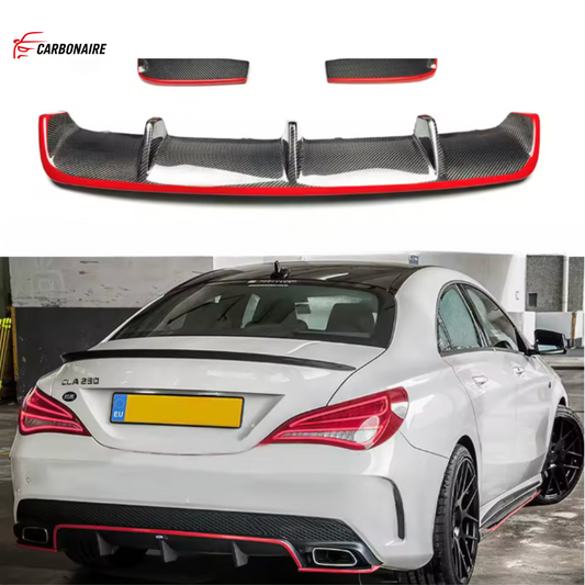 Mercedes-Benz CLA W117 Rear Diffuser Carbon Style with Red Trim (2013–2019)