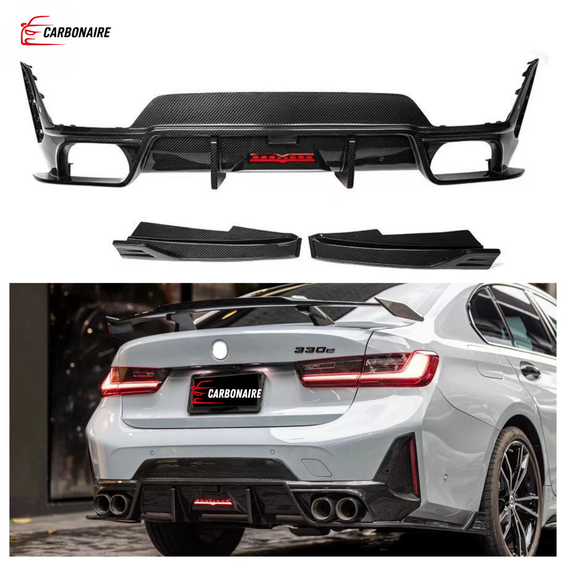 Carbon Fiber TAKD Style Rear Bumper Diffuser for BMW 3 Series G20 LCI